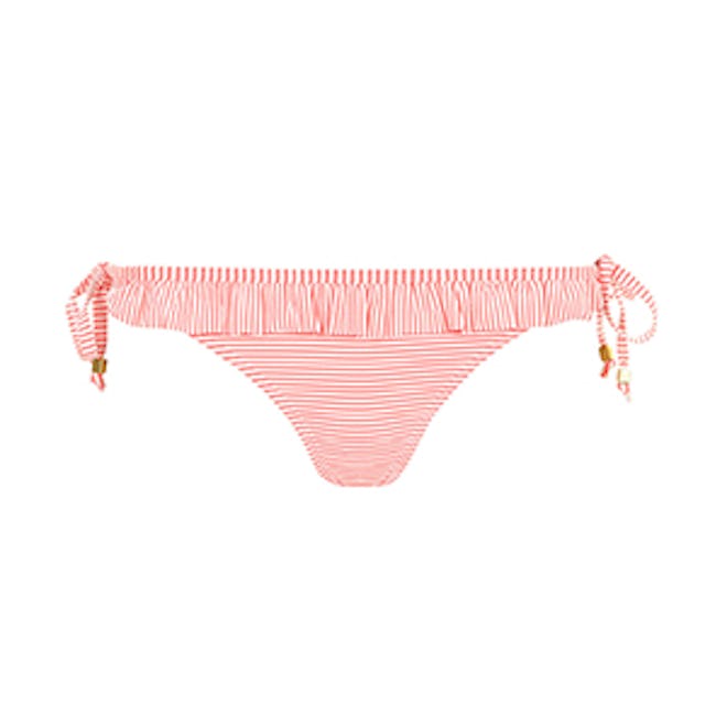 Coral Stripe Ruffle Tip Side Bikini Bottoms