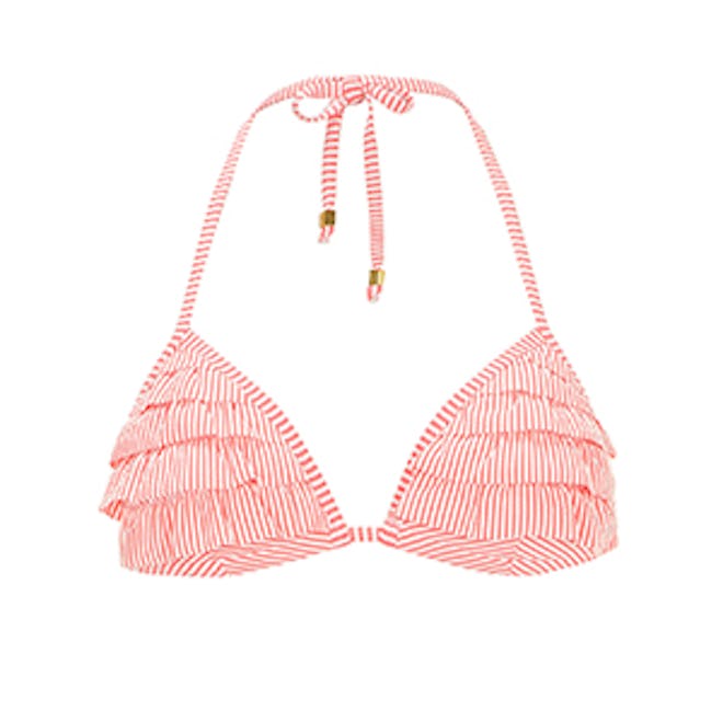 Coral Stripe 3D Ruffle Bikini Top