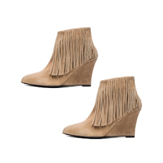 Suede Fringe Booties in Taupe