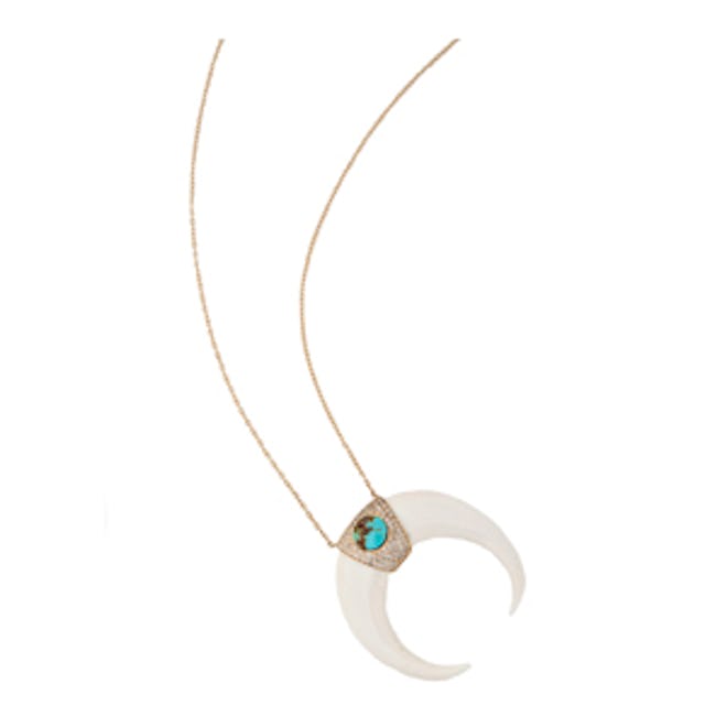 Turquoise and Diamond Double Horn Necklace