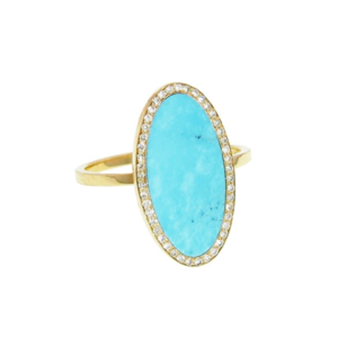 Oval Turquoise Ring with Diamonds