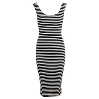 Stripe Twist Black Midi Dress