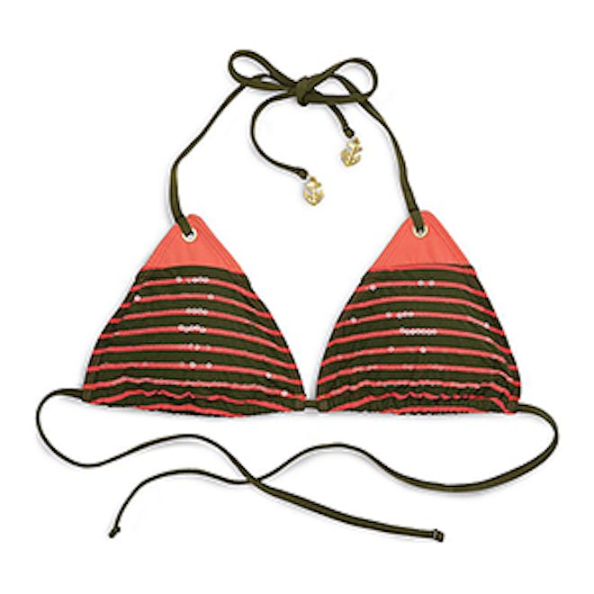 Sequin Stripe Triangle Bikini Top