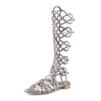 Aphrodite Embossed Leather Sandals in Natural Snake