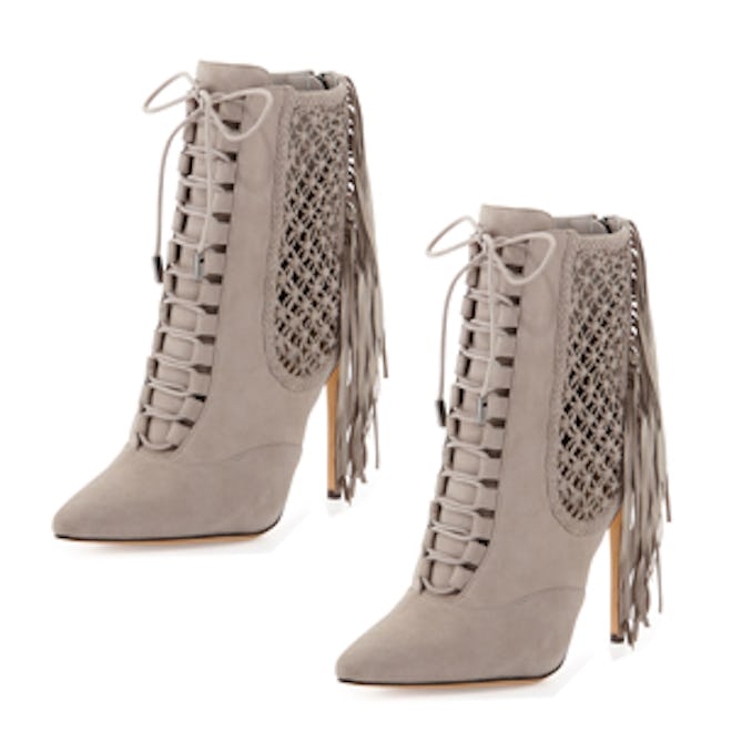 Suede Fringe Lace-Up Bootie