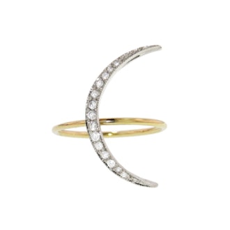 Small Crescent Moon Ring with Diamonds