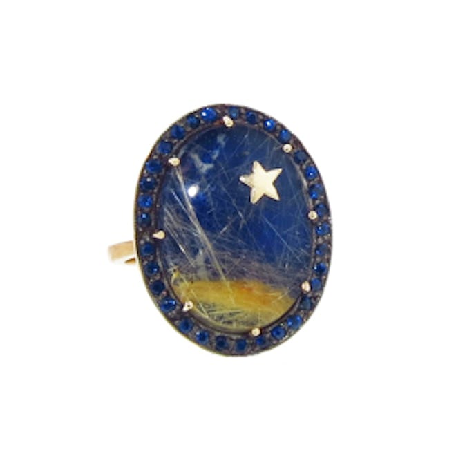 Oval Lapis & Quartz Ring with Blue Sapphires