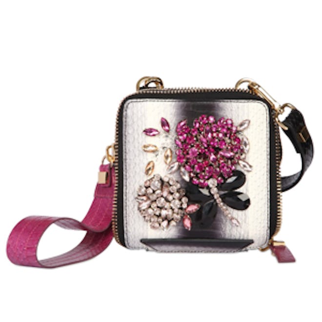 Embroidered Snakeskin and Leather Bag in Multi