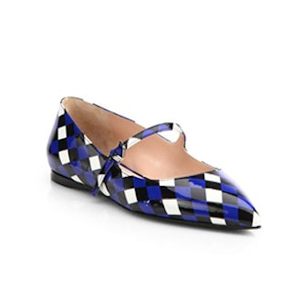 Diamond-Print Ballet Flats