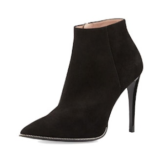 Chain-Trim Suede Ankle Boot