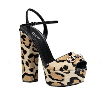 Leopard Print Calf Hair Platform Sandals