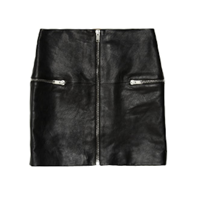 Zip-Trimmed Leather Mini Skirt