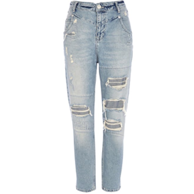 Light Wash Ripped Slim Mom Jeans