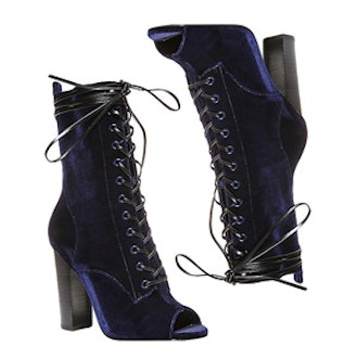 Blue Velvet Lace Up Boots