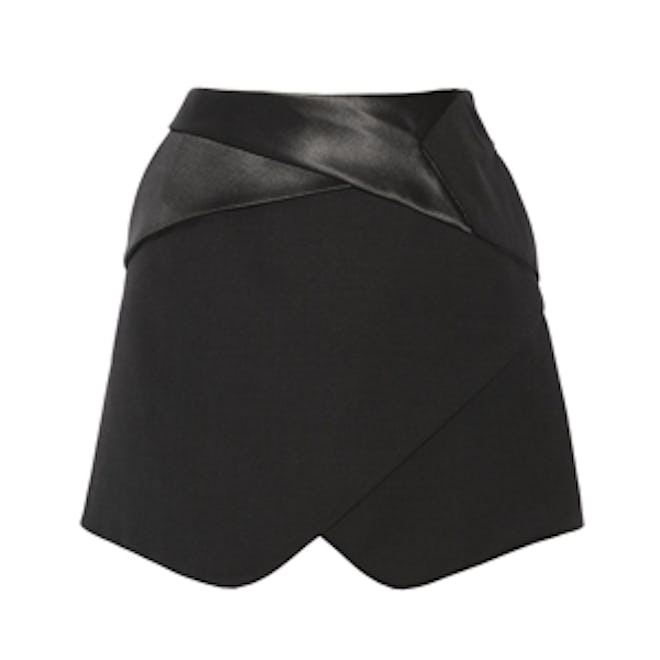 Satin-Trimmed Wool Mini Skirt