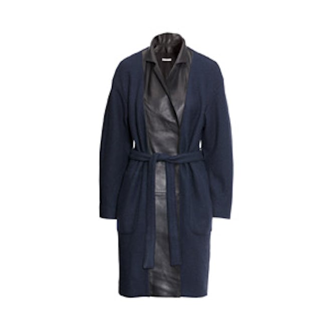 Wool Coat With Leather Lapels