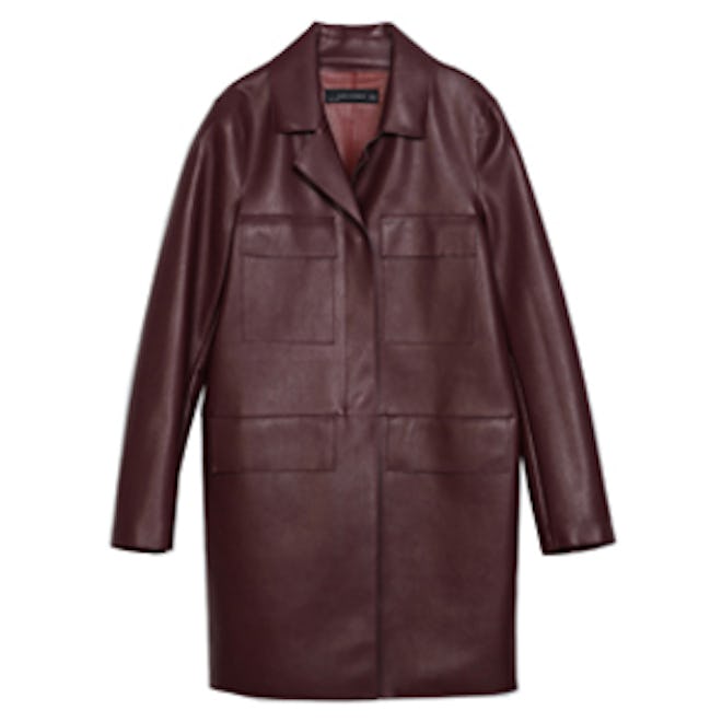 Straight Cut Faux Leather Coat
