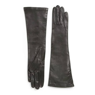 Grey Long Leather Gloves