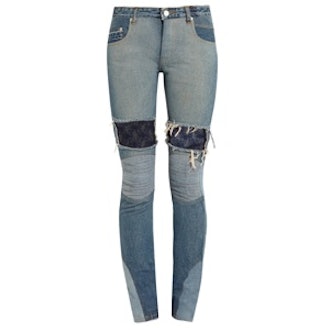 Blue Lace-Paneled Skinny jeans