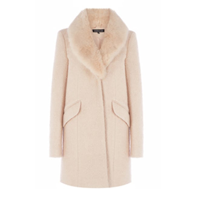 Tweed Faux Fur Collar Coat