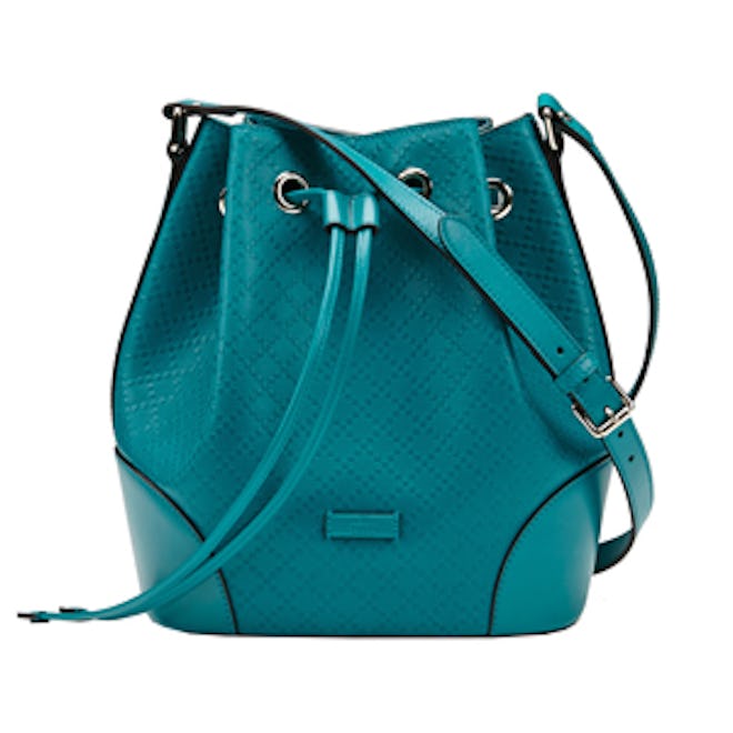 Diamante Leather Bucket Bag in Teal