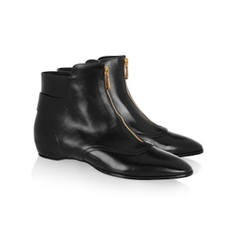 Glossed Leather Ankle Boots