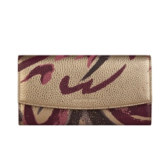 Abstract Print Metallic Leather Continental Wallet