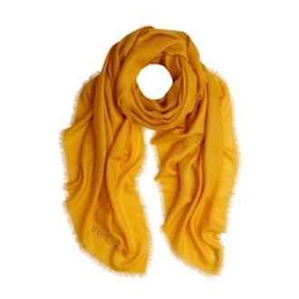 Embroidered Lightweight Cashmere Scarf in Burnt Yellow
