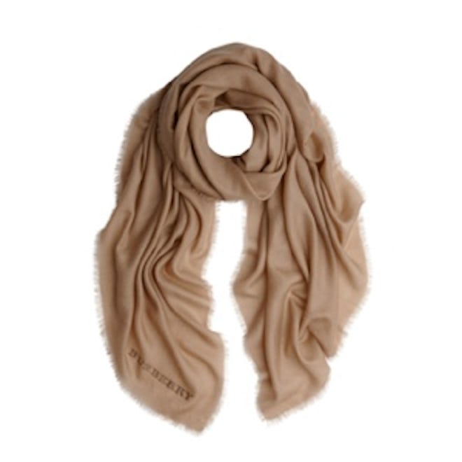 Embroidered Lightweight Cashmere Scarf in Camel