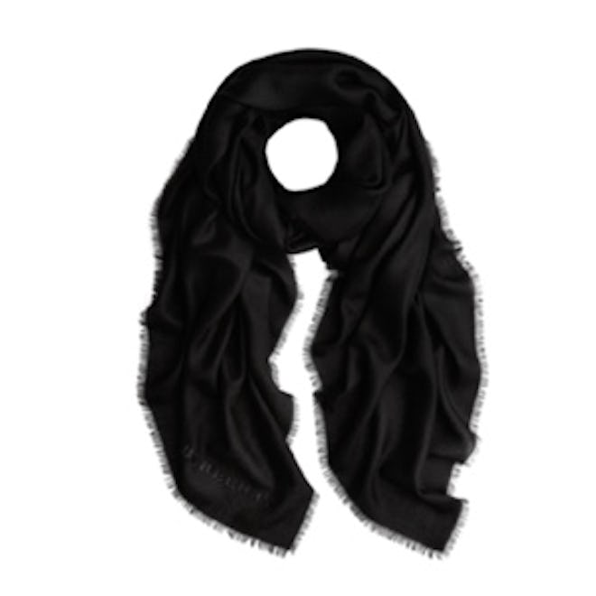 Embroidered Lightweight Cashmere Scarf in Black