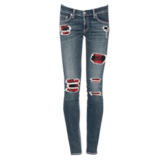 Distressed Tartan Jeans