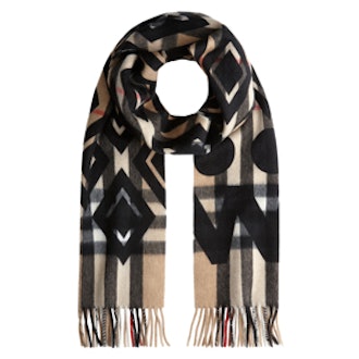 Graphic Overprint Check Cashmere Scarf