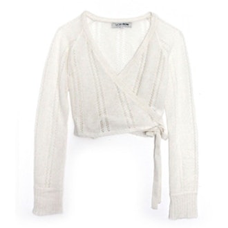 Pointelle Wrap Sweater In White