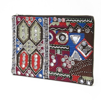 Sequin Abstract Print Clutch