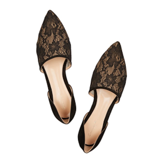 Lace and Suede Point-Toe Flats