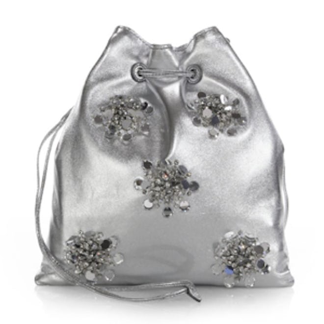 Nappa Crystal-Embellished Drawstring Pouch