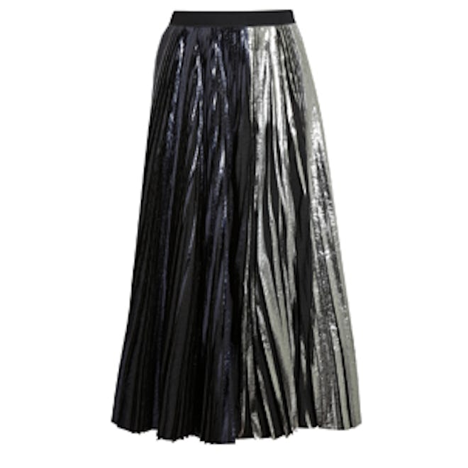 Pleated Metallic Coated Skirt