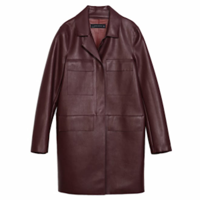 Straight-Cut Faux Leather Coat