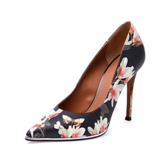 Floral-Print Leather Pump