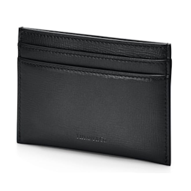 Flat card case in black textured leather