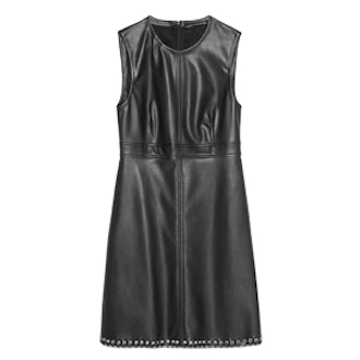 Faux Leather Dress With Decorated Hem