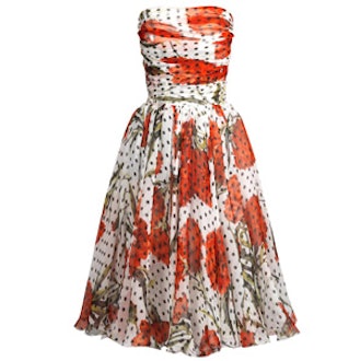 Carnation and Polka-Dot Print Dress