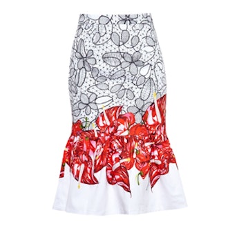 Frilled Floral Midi Skirt