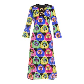 Pansy-Print and Embellished Dress