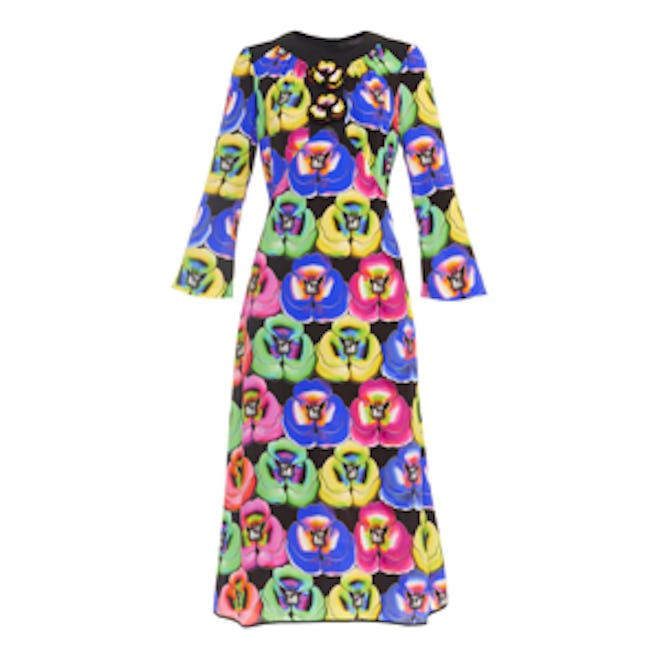 Pansy-Print and Embellished Dress