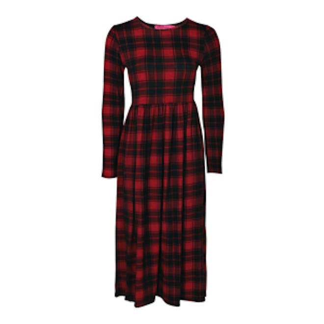 Tartan Long-Sleeve Midi Dress