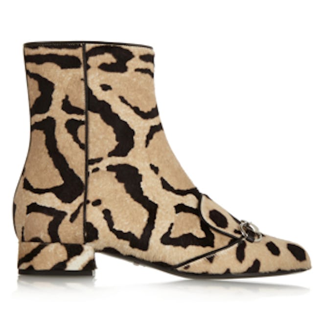 Leopard-Print Calf Hair Ankle Boots