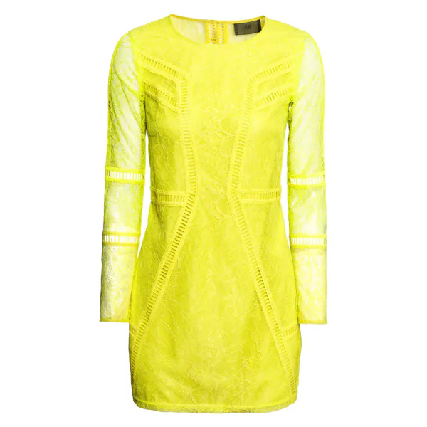 h&m neon yellow dress H&M Neon Yellow Asymmetric Flounce-Trimmed Satin Dress US Size 10 One  Sleeve NEW