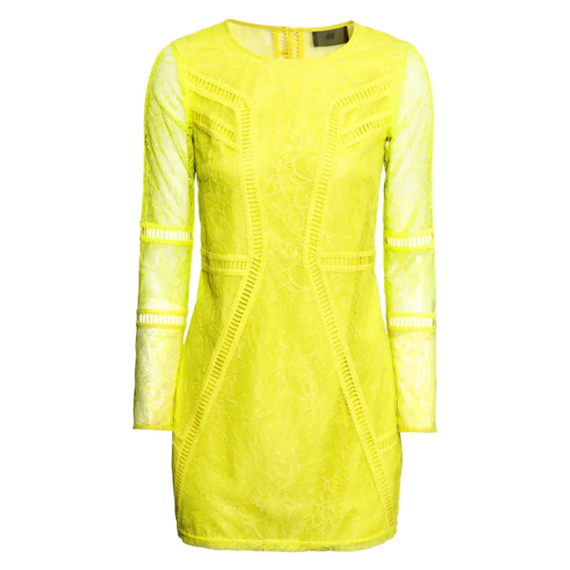 h&m neon yellow dress H&M Neon Yellow Asymmetric Flounce-Trimmed Satin Dress US Size 10 One Sleeve NEW