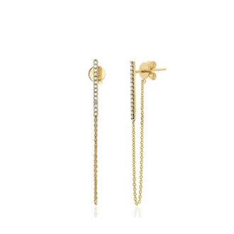 14K Gold Diamond Bar Chain Stud Earrings